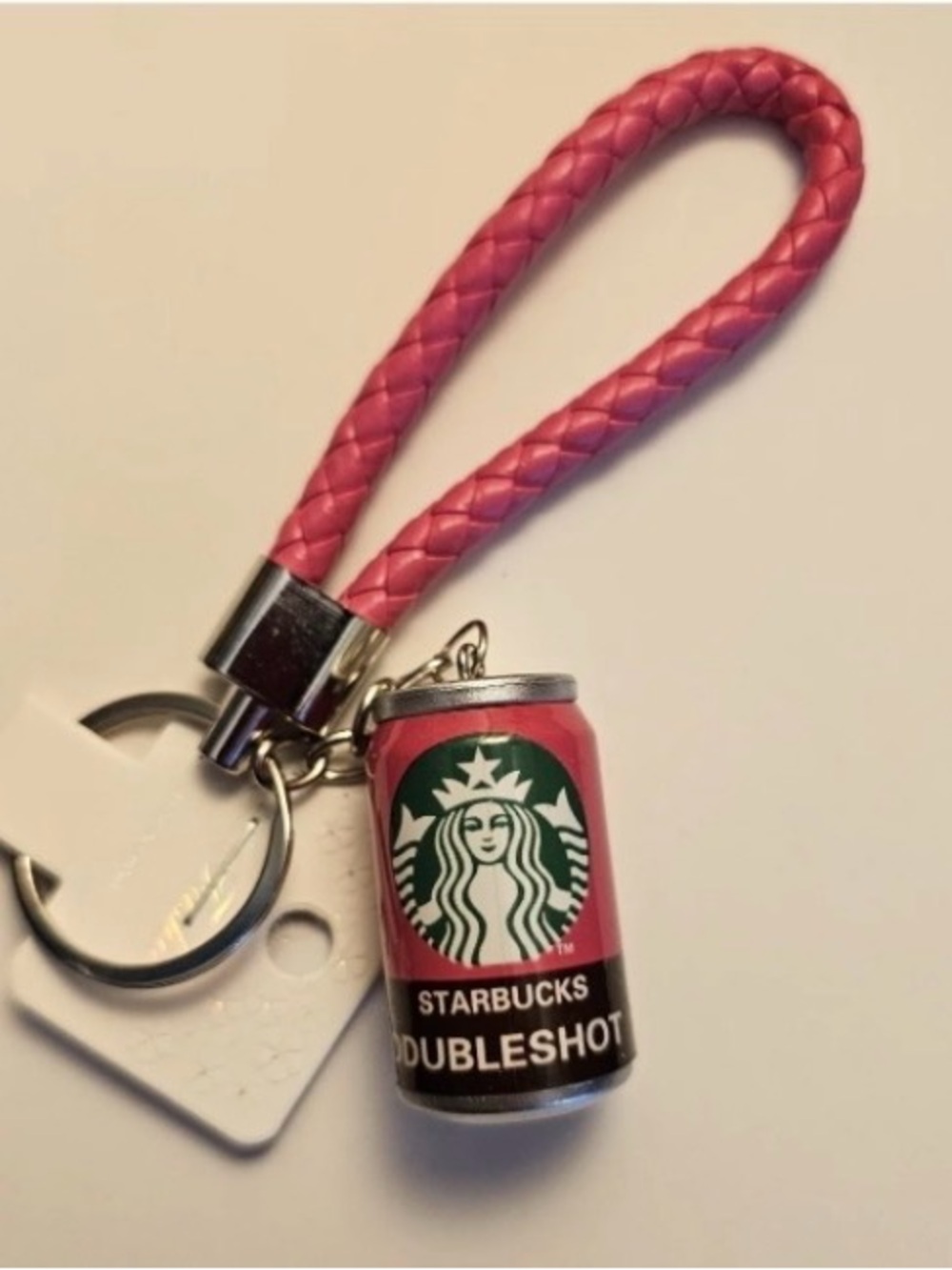 Starbucks Pink Doubleshot Can Keyring Phone Charm with Braided Loop